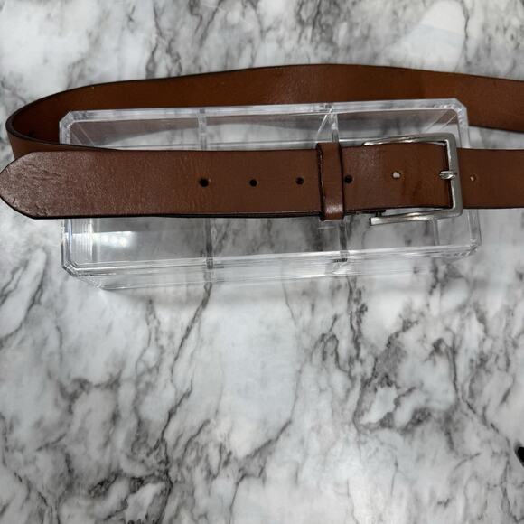 Express Brown Genuine Leather Made in USA Mens Size 38 40 Work Belt Silver Tone - Picture 4 of 12